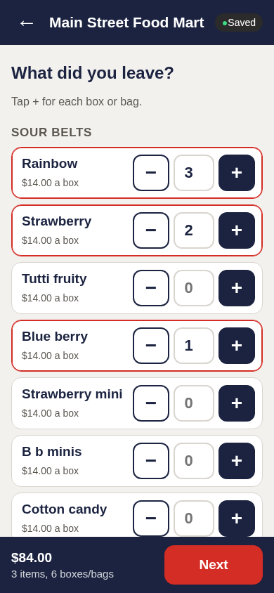 Tap plus for each box